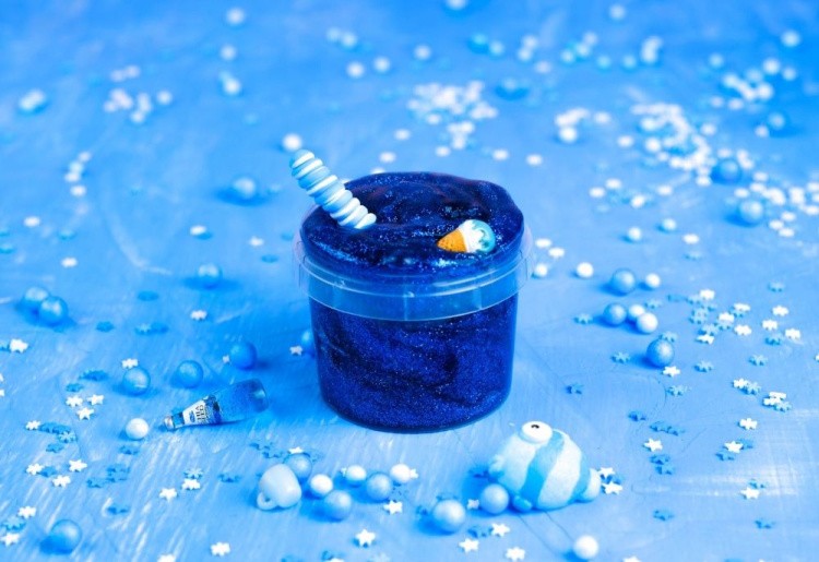 Слайм Стекло с синими блестками, 100 гр — картинка 2