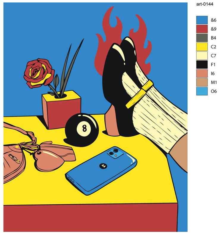 Картина по номерам «Современный натюрморт с розой и телефоном» — картинка 2
