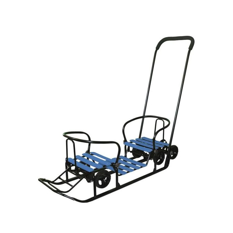 Санки детские для двойни с колесами, голубые — картинка 4