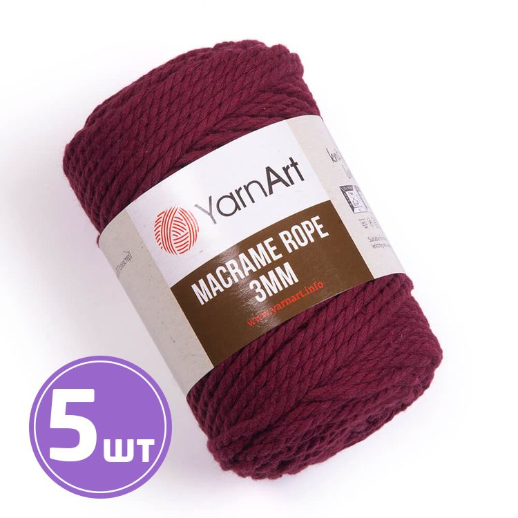 Пряжа YarnArt Macrame rope 3 мм (781), бордовый, 5 шт. по 250 г