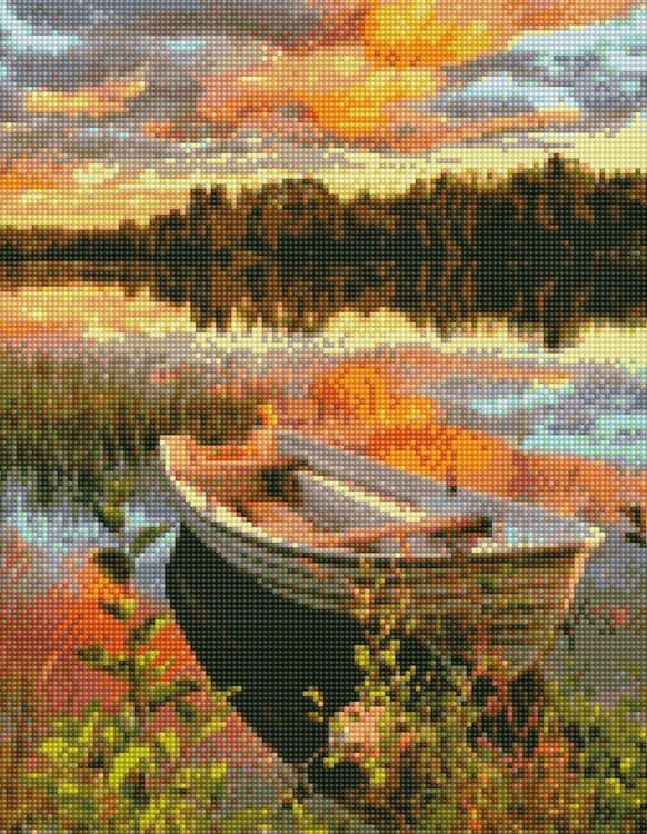 Алмазная вышивка «Лодка на озере»