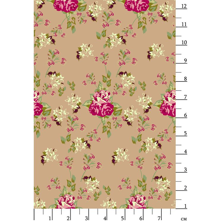 Ткань для пэчворка «ВИКТОРИАНСКИЕ РОЗЫ», 50x55 см, 146 г/м2, 100% хлопок, цвет: ВР-07 бежевый, принт, Peppy — картинка 2