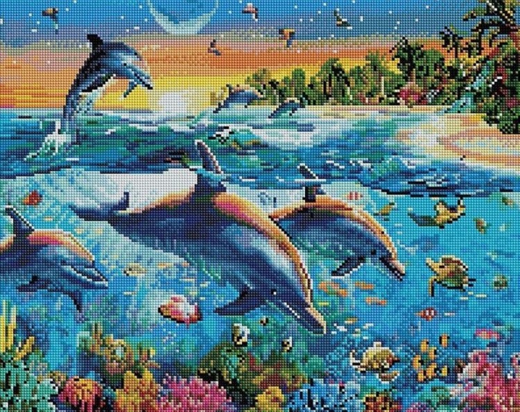 Алмазная вышивка «Резвящиеся дельфины»