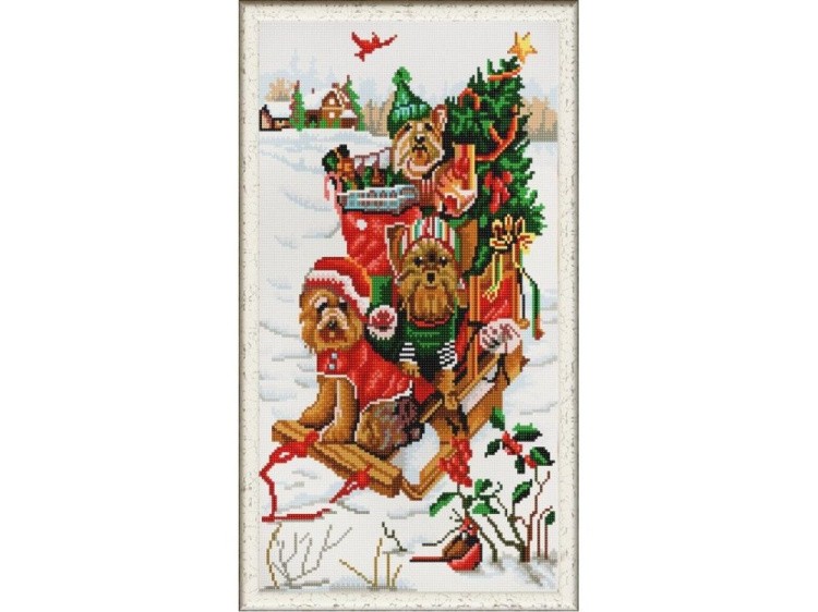 Рисунок на ткани «Щенки в санках»