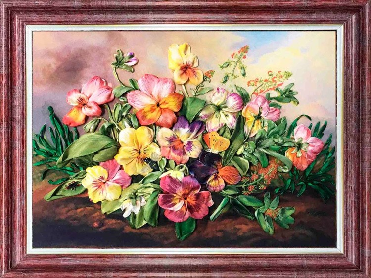 Вышивка лентами «Анютины глазки» — картинка 2