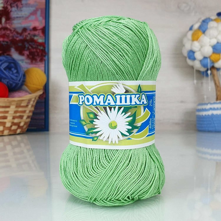 Пряжа ПНК им.Кирова Ромашка (3904), светло-зеленый, 5 шт. по 75 г — картинка 2