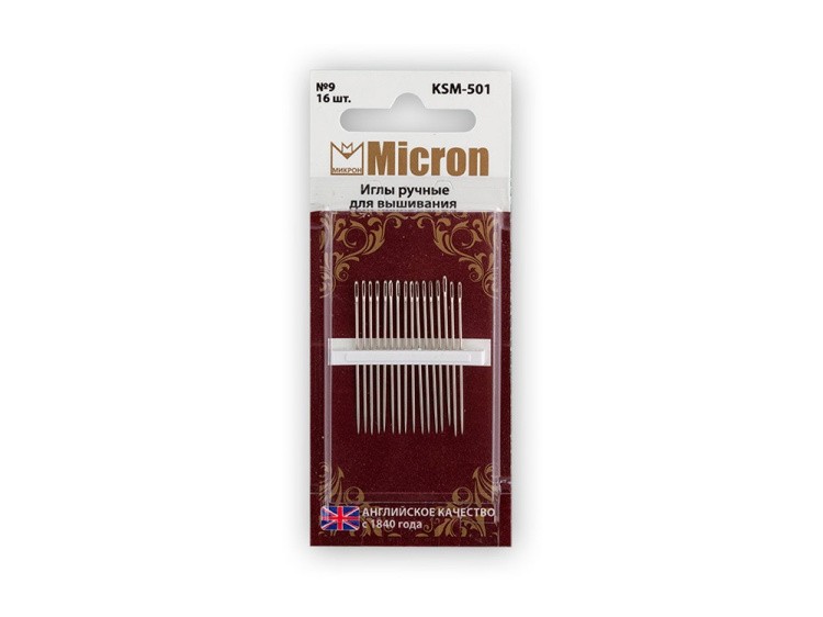 Иглы ручные Micron для вышивания №9, 16 шт., арт. KSM-501