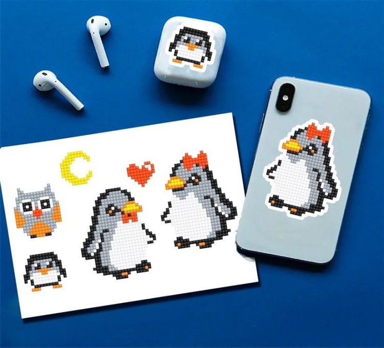 Алмазная вышивка «Пингвины» (самоклеящиеся наклейки/стикеры) — картинка 2