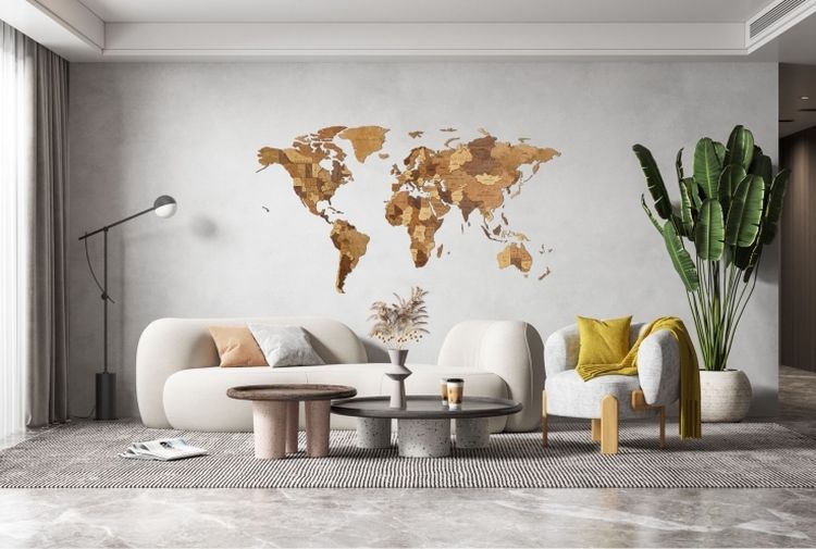 EWA Деревянная «Карта Мира» настенная, объемная 3 уровня, размер S (100x55 см), цвет: шоколад — картинка 2