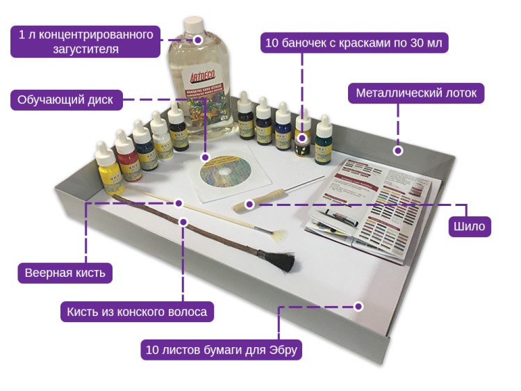 Набор для эбру большой 10 цветов, ArtDeco — картинка 4
