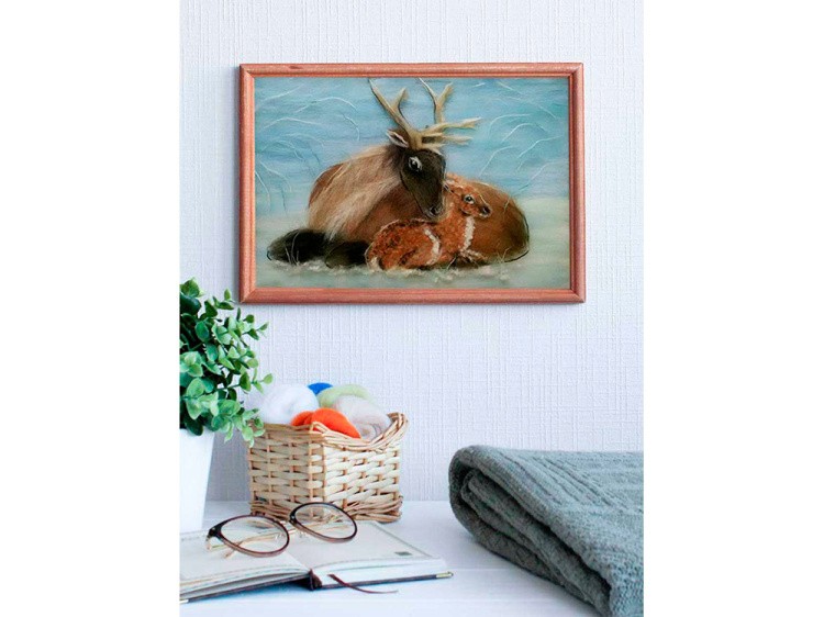 Картина шерстью «Олени» — картинка 4