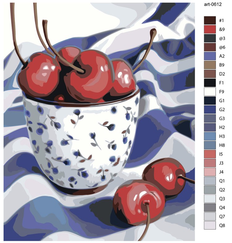 Картина по номерам «Натюрморт: вишни в чашке на столе» — картинка 2