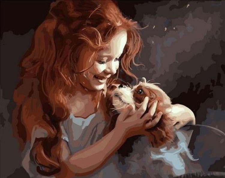 Картина по номерам «Девочка и щенок»