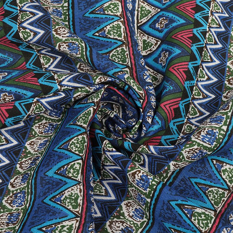 Ткань льняная, 3 м x 150 см, 140 г/м², цвет: синий, геометрический принт, TBY — картинка 3