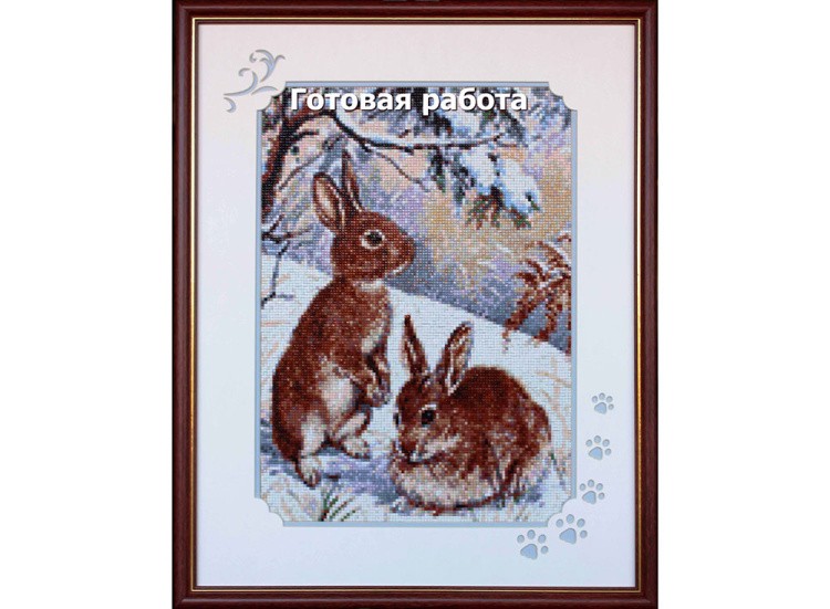 Алмазная вышивка «Зайчата на снегу» — картинка 3