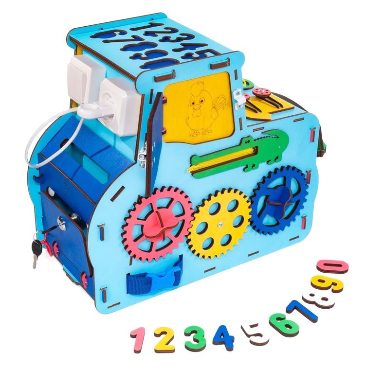 Бизиборд деревянный, бизидом развивающий «Трактор», EWA — картинка 5