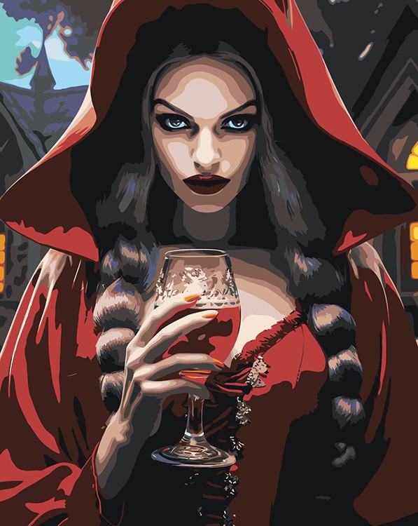 Картина по номерам «Девушка-вампир с бокалом крови»