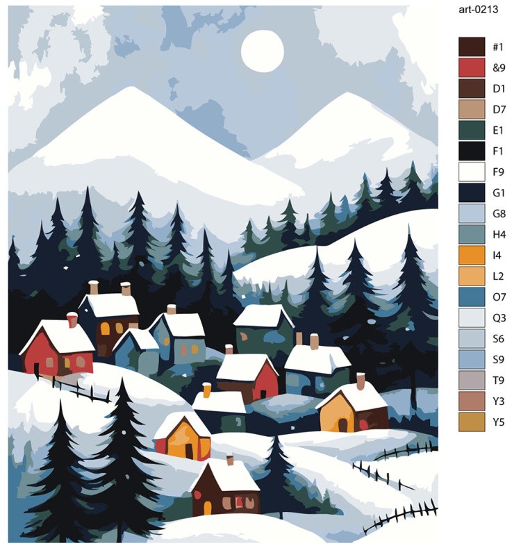 Картина по номерам «Зима: уютные домики в горах, ночь» — картинка 2