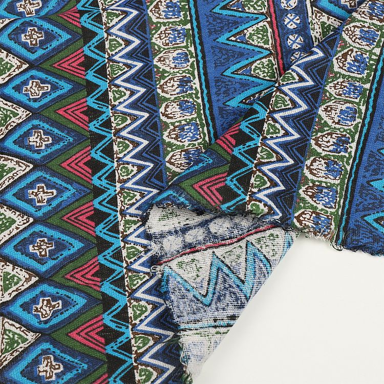 Ткань льняная, 1 м x 150 см, 140 г/м², цвет: синий, геометрический принт, TBY — картинка 4