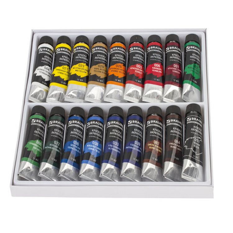 Краски акриловые художественные BRAUBERG ART CLASSIC, набор 18 цветов по 12 мл, в тубах — картинка 2