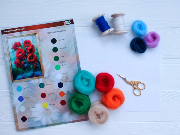 Картина шерстью «Маки» — картинка 3