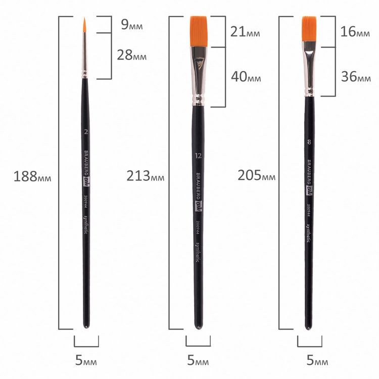 Кисти художественные Art Classic, набор 3 шт., синтетика (круглая № 2, плоские № 8, 12), Brauberg — картинка 8