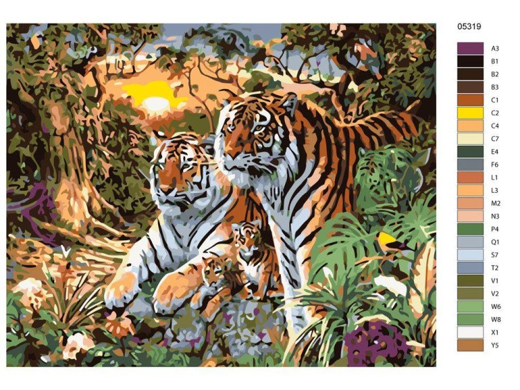 Картина по номерам «Семейство тигров» — картинка 2