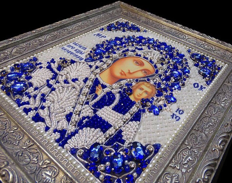 Набор вышивки хрустальными камнями «Казанская» (синяя) — картинка 12