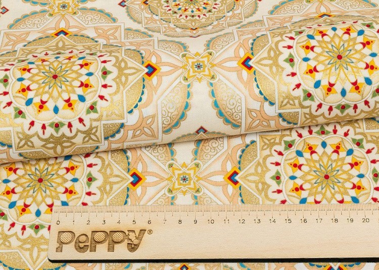 Ткань для пэчворка Индийское Сари, 146 г/м², 50х55 см, 100% хлопок, цвет: кремовый, принт, Peppy — картинка 2