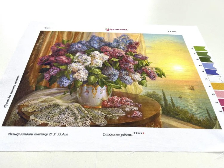 Принт для вышивки лентами на габардине «Букет» — картинка 4