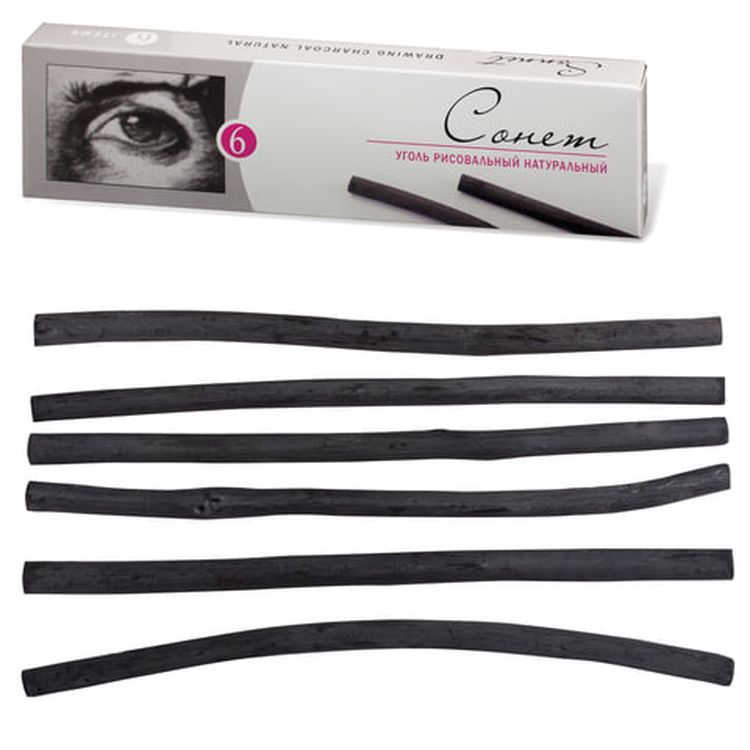 Уголь натуральный для рисования «Сонет», набор 6 шт., 170 мм, толщина 6-8 мм — картинка 2