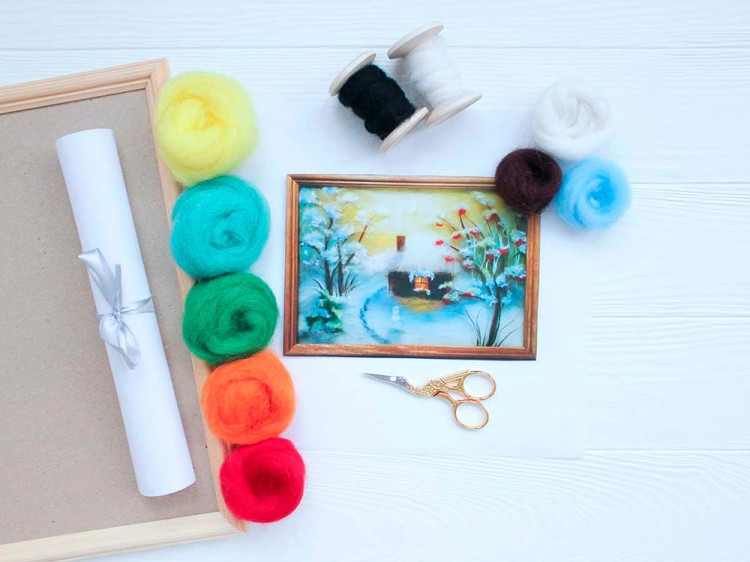 Картина шерстью «Зимний вечер» — картинка 2