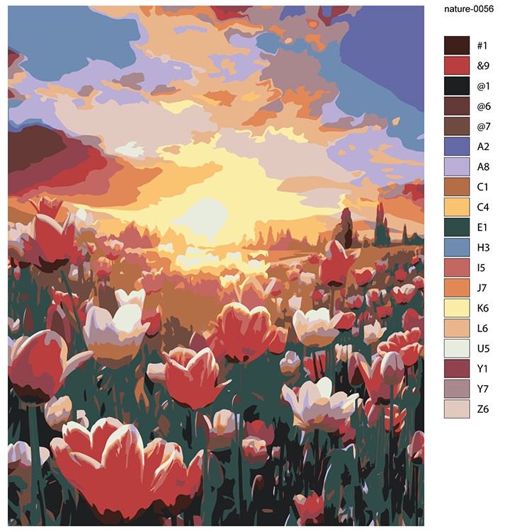 Картина по номерам «Природа: Пейзаж с полем разноцветных тюльпанов» — картинка 2