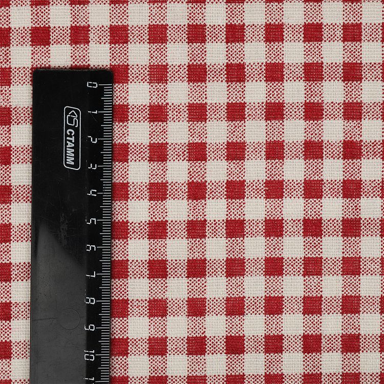 Ткань Лен, 140 г/м², 5 м x 150 см, цвет: красный, принт клетка, TBY — картинка 5