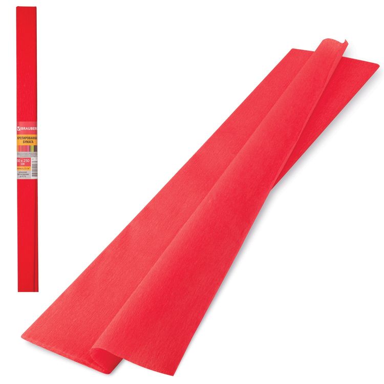 Бумага гофрированная (креповая) плотная, 32 г/м2, красная, 50х250 см, Brauberg