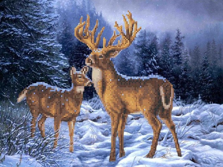 Набор вышивки бисером «Олени в зимнем лесу»