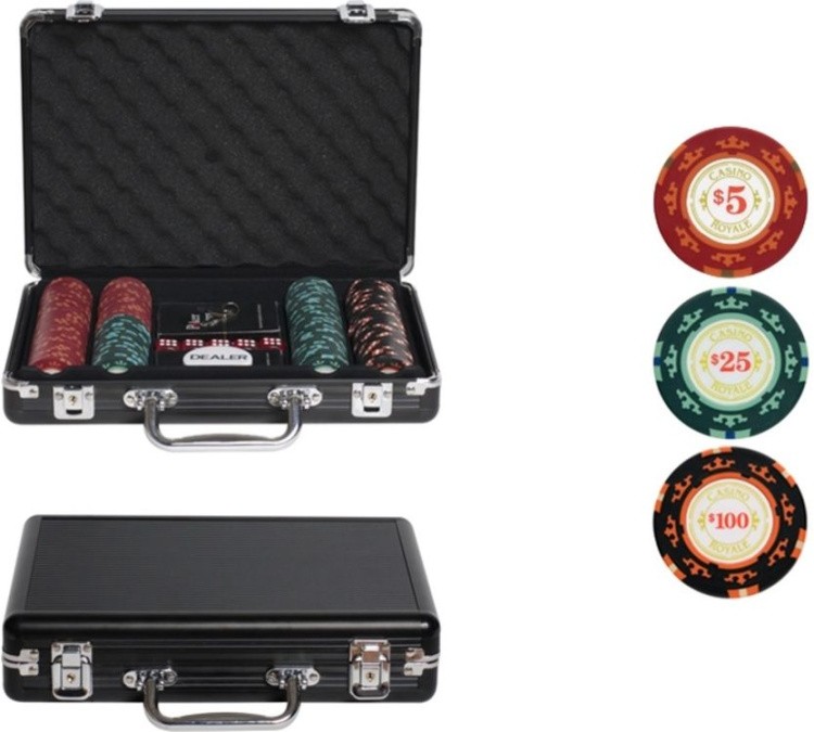 Покерный набор Casino Royal, 200 фишек 14 г с номиналом в чемодане, карты пластик+ сукно