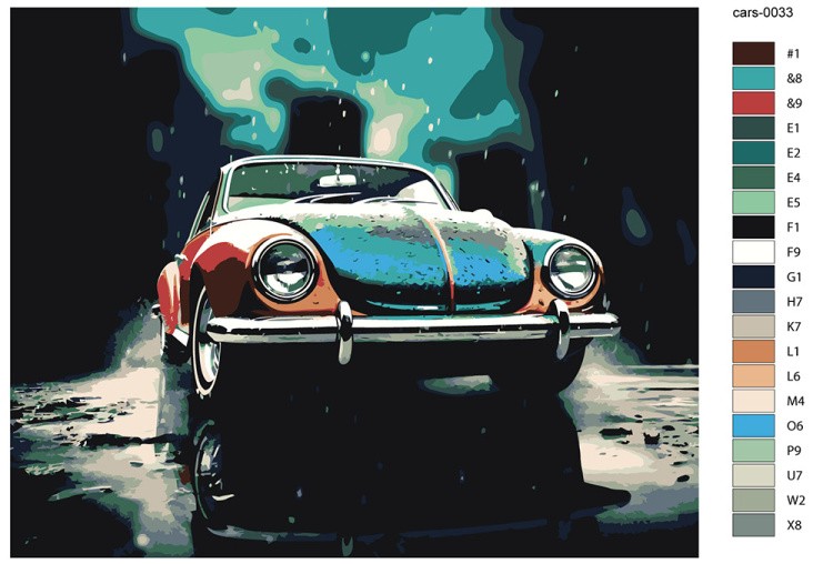 Картина по номерам «Машины: Фольксваген Жук под дождем» — картинка 2