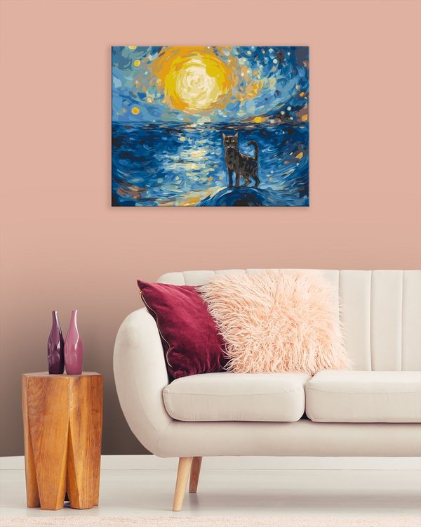 Картина по номерам «Котик на волне на рассвете» — картинка 3