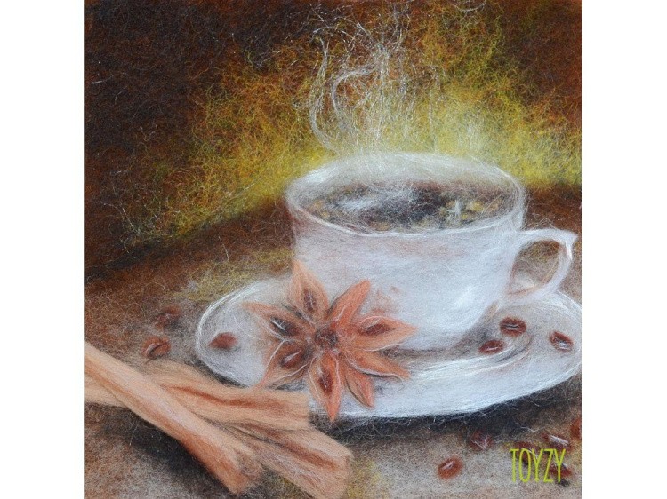 Картина шерстью «Кофе с корицей»