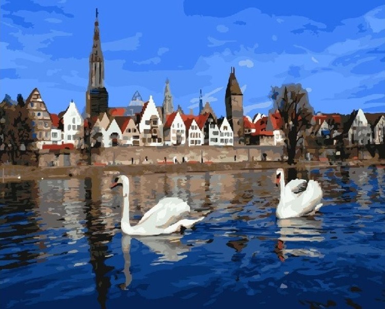 Картина по номерам «Лебеди в городском пруду»