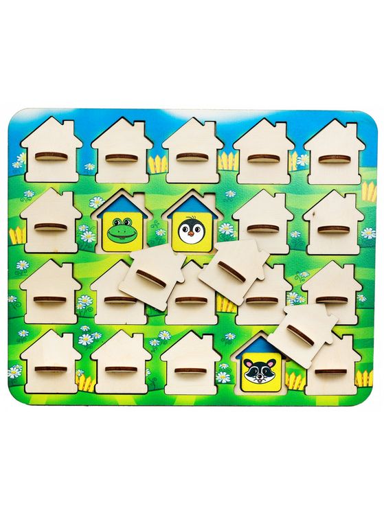 Развивающее пособие из дерева. Мемо «Домики» — картинка 3