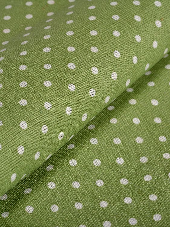 Ткань Лен, 140 г/м², 5 м x 150 см, цвет: салатовый, принт горошек, TBY — картинка 2