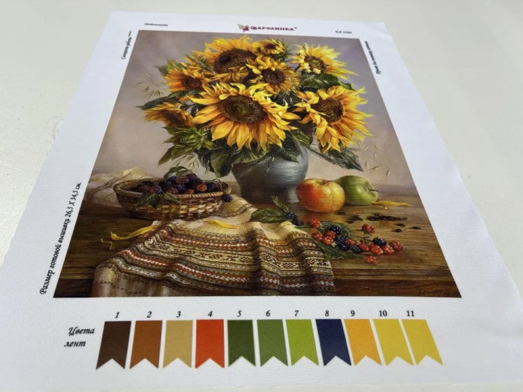 Принт для вышивки лентами на габардине «Подсолнухи» — картинка 3