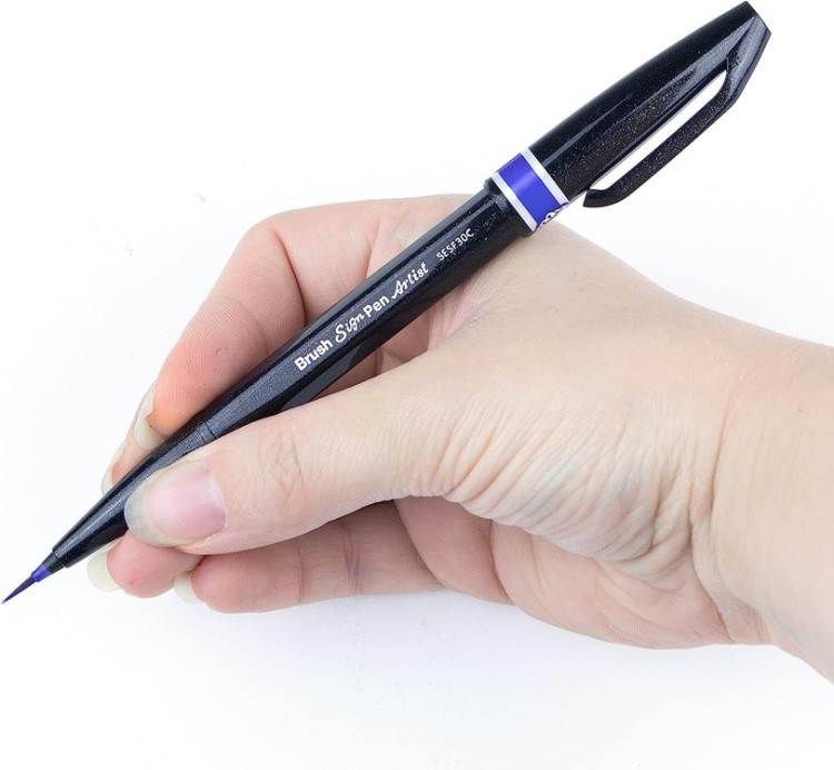Браш пен Brush Sign Pen Artist, ultra-fine, 0,5 - 5 мм, цвет: синий, Pentel — картинка 6