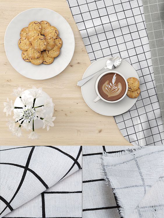 Ткань льняная, 1 м x 150 см, 140 г/м², цвет: белый, клетка, TBY — картинка 5