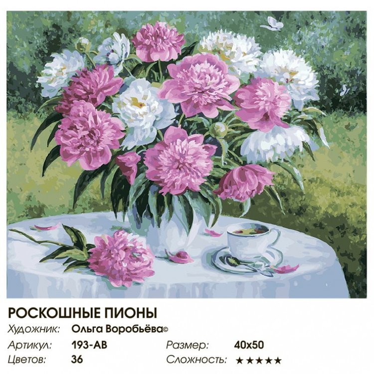 Картина по номерам «Роскошные пионы» — картинка 2