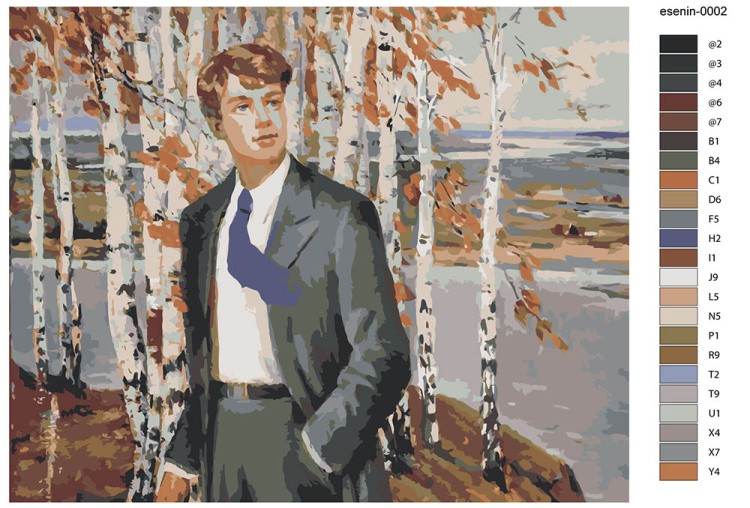 Картина по номерам «Поэт Сергей Есенин на фоне берез» — картинка 2