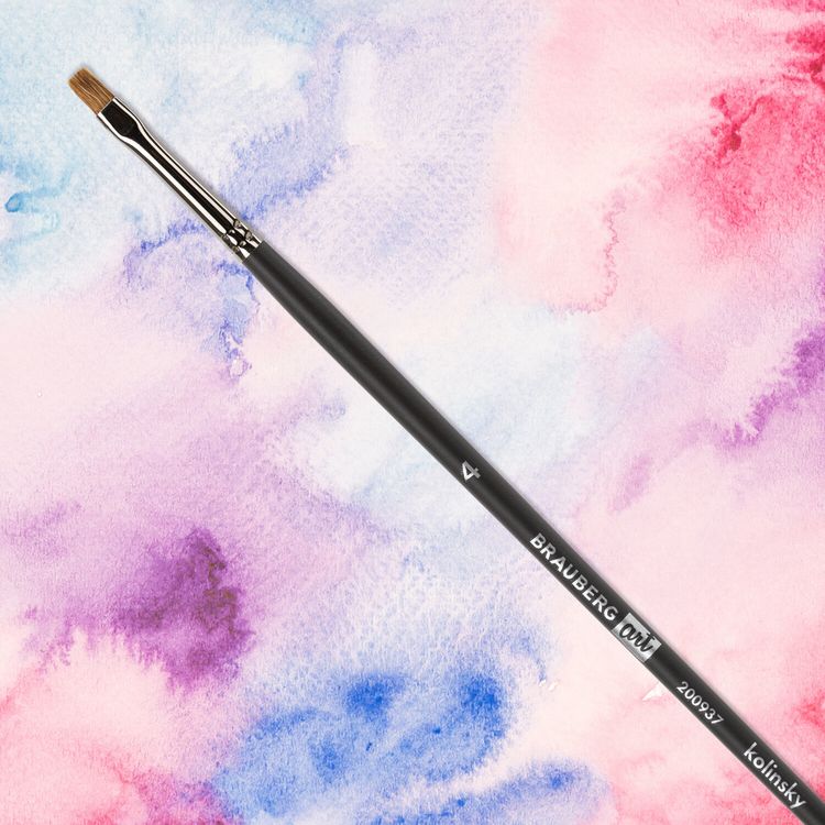 Кисть художественная профессиональная Art Classic, колонок, плоская, № 4, длинная ручка, Brauberg — картинка 5