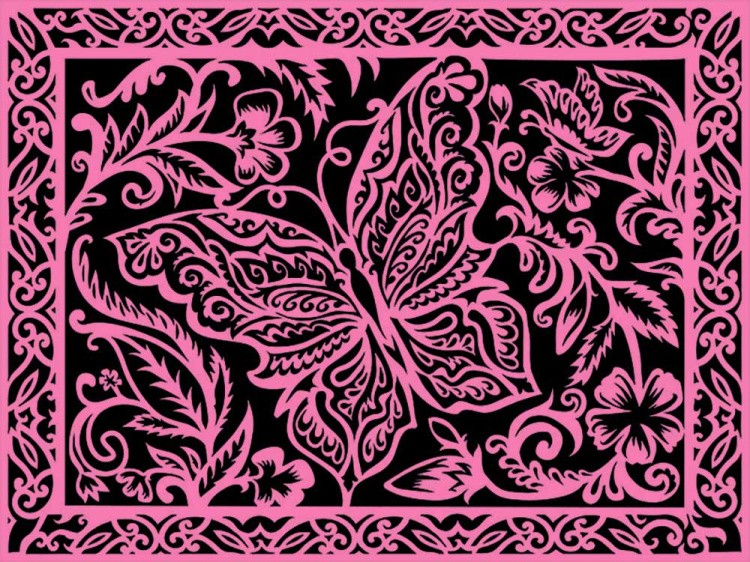 Вытынанка «Бабочка в цветах» (розовый) — картинка 2